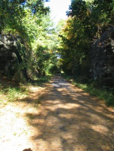 Railroads don't handle slopes well, so the trail sometimes cuts through the land